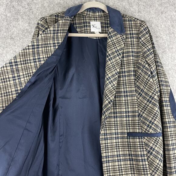 Susan Graver Tailored Jacquard Knit Blazer Women Medium Plaid Elbow Patch Career - Picture 4 of 16